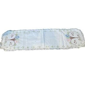 Vintage Handsewn Embroidered Floral Dresser Scarf Table Runner